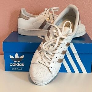 Adidas White and Gold Sneakers Classic Low-Top Design